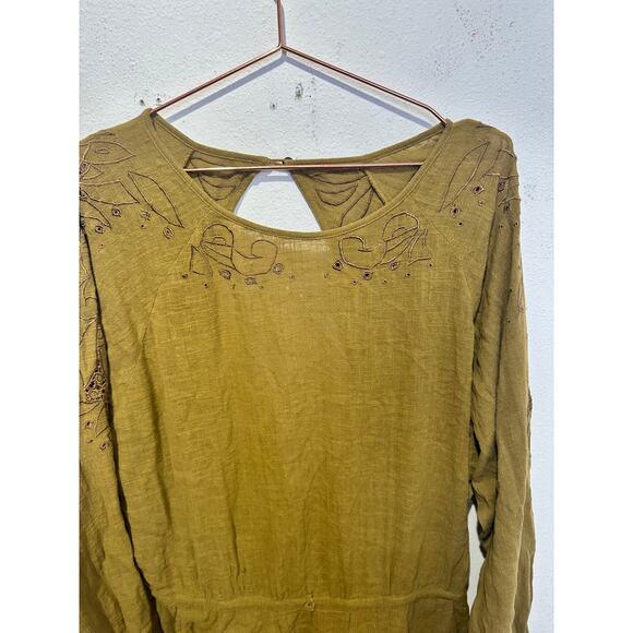 ONE TEASPOON Tobacco Tan Embroidered Lace Cutout Long Sleeve Jumpsuit Size XS - Picture 6 of 12